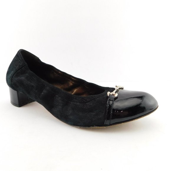 AGL Attilio Giusti Leombruni Black Suede Leather Cap Toe Block Heel Pumps 42 - Picture 1 of 10